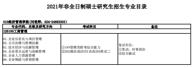 沈陽理工大學2021年碩士研究生招生專業目錄