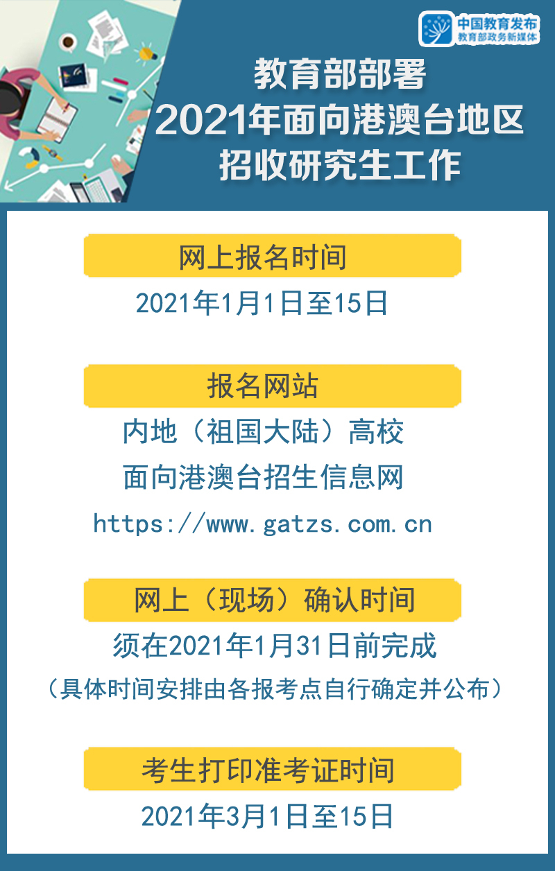 教育部部署2021年面向港澳臺地區(qū)研招工作,明年1月1日起報名