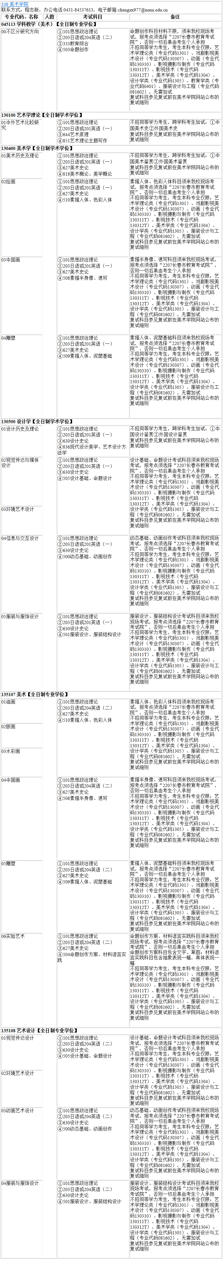 2023考研專業目錄：東北師范大學美術學院2023年碩士研究生全國統考招生專業目錄